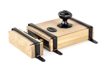 From The Anvil's Black Oak Box Lock & Octagonal Knob Set; #finish_black