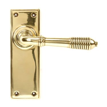 From The Anvil's Aged Brass Reeded Lever Latch Door Handles; #finish_aged-brass