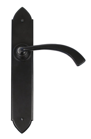 From The Anvil's Black Gothic Curved Sprung Lever Latch Door Handles; #finish_black