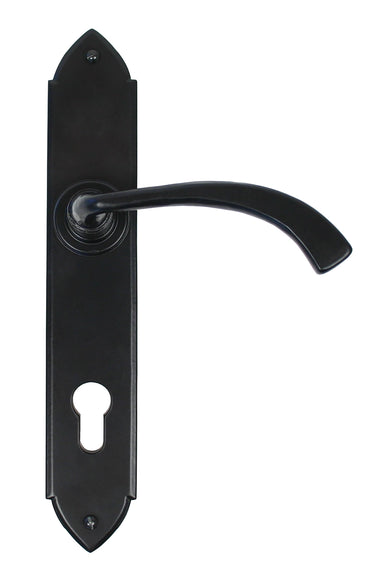 From The Anvil's Black Gothic Curved Lever Espag. Lock Set; #finish_black