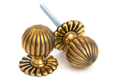 From The Anvil's Aged Brass Flower Mortice/Rim Knob Set; #finish_aged-brass