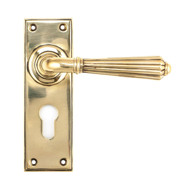 From The Anvil's Aged Brass Hinton Lever Euro Lock Door Handles; #finish_aged-brass
