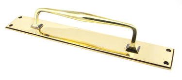 From The Anvil's Aged Brass Art Deco Pull Handle on Backplate; #finish_aged-brass
