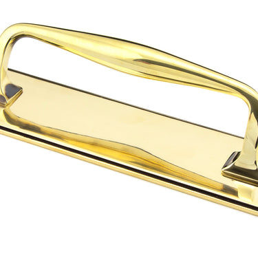 From The Anvil's Aged Brass Art Deco Pull Handle on Backplate; #finish_aged-brass