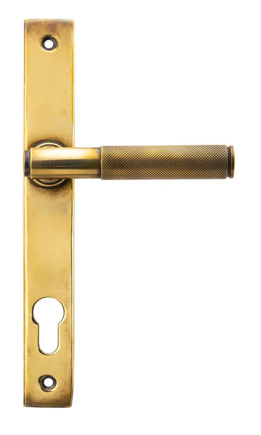 From The Anvil's Aged Brass Brompton Slimline Lever Espag. Lock Set; #finish_aged-brass