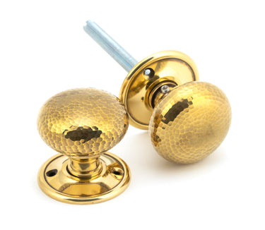 From The Anvil's Aged Brass Hammered Mushroom Mortice/Rim Knob Set; #finish_aged-brass