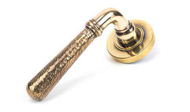 From The Anvil's Aged Brass Hammered Newbury Lever on Rose Set (Sprung); #finish_aged-brass