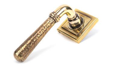 From The Anvil's Aged Brass Hammered Newbury Lever on Rose Set (Sprung); #finish_aged-brass