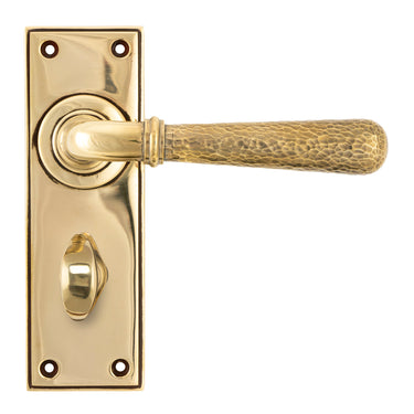 From The Anvil's Aged Brass Hammered Newbury Lever Bathroom Door Handles; #finish_aged-brass