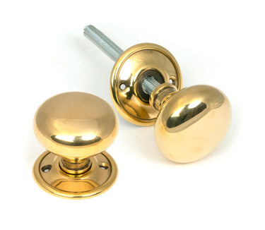 From The Anvil's Aged Brass Mushroom Mortice/Rim Knob Set; #finish_aged-brass