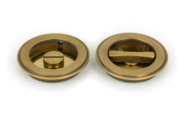 From The Anvil's Aged Brass Art Deco Round Pull - Privacy Set; #finish_aged-brass