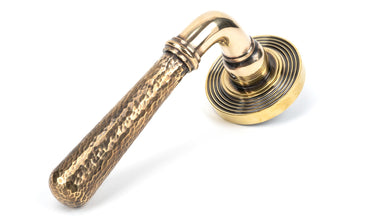 From The Anvil's Aged Brass Hammered Newbury Lever on Rose Set (Unsprung); #finish_aged-brass