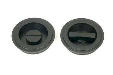 From The Anvil's Matt Black Art Deco Round Pull - Privacy Set; #finish_matt-black