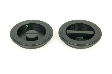From The Anvil's Matt Black Art Deco Round Pull - Privacy Set; #finish_matt-black