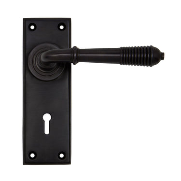 From The Anvil's Aged Bronze Reeded Lever Lock Door Handles; #finish_aged-bronze