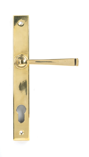 From The Anvil's Aged Brass Avon Slimline Lever Espag. Lock Set; #finish_aged-brass