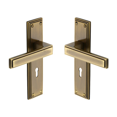 M Marcus - Heritage Brass - Atlantis Door Handles - Lock - Pair; #finish_antique-brass