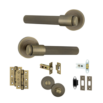 AXS Hardware - AXS Dakota Knurled Door Handles on Rose - Door Pack; #finish_antique-brass