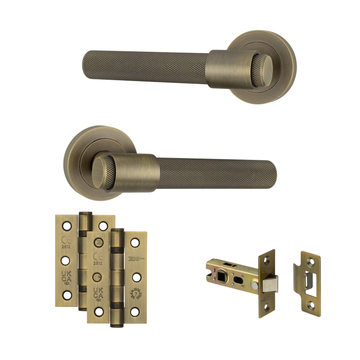 AXS Hardware - AXS Dakota Knurled Door Handles on Rose - Door Pack; #finish_antique-brass