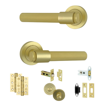 AXS Hardware - AXS Dakota Knurled Door Handles on Rose - Door Pack; #finish_satin-brass