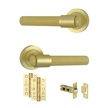 AXS Hardware - AXS Dakota Knurled Door Handles on Rose - Door Pack; #finish_satin-brass