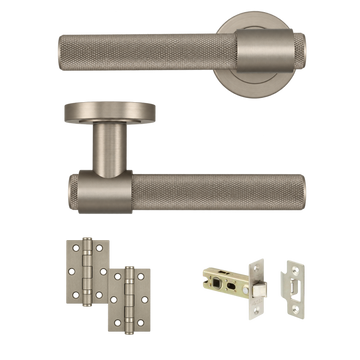 AXS Hardware - AXS Dakota Knurled Door Handles on Rose - Door Pack; #finish_satin-nickel