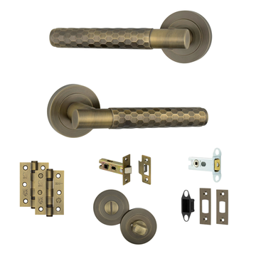 AXS Hardware - AXS Montana Knurled Door Handles on Rose - Door Pack; #finish_antique-brass