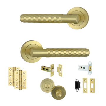 AXS Hardware - AXS Montana Knurled Door Handles on Rose - Door Pack; #finish_satin-brass