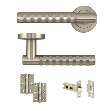 AXS Hardware - AXS Montana Knurled Door Handles on Rose - Door Pack; #finish_satin-nickel