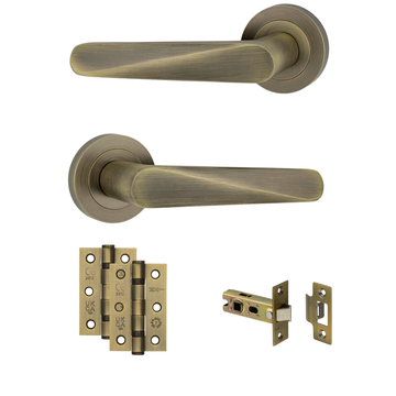 AXS Hardware - AXS Detroit Door Handles on Rose - Door Pack; #finish_antique-brass
