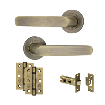 AXS Hardware - AXS Harlem Door Handles on Rose - Door Pack; #finish_antique-brass