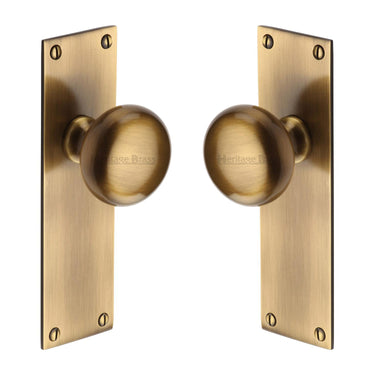 M Marcus - Heritage Brass - Balmoral Mortice Door Knobs on Plate - Latch - Pair; #finish_antique-brass