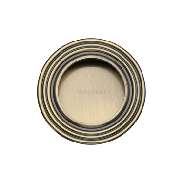 M Marcus - Heritage Brass - Round Reeded Flush Pull ; #finish_antique-brass