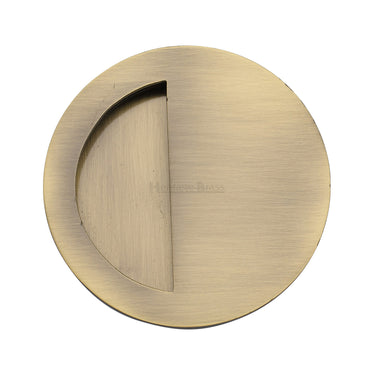 M Marcus - Heritage Brass - Round Half Moon Flush Pull; #finish_antique-brass