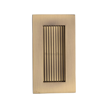 M Marcus - Heritage Brass - Reeded Rectangular Flush Pull  - 105mm; #finish_antique-brass
