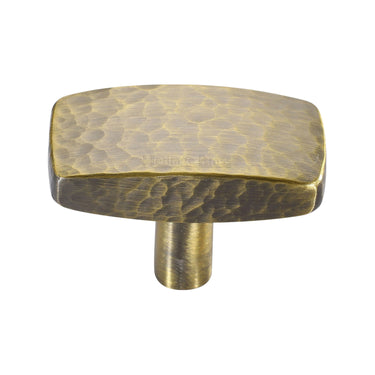 M Marcus - Heritage Brass - Rectangular Cabinet Knob - Hammered - 47mm; #finish_antique-brass