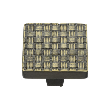 M Marcus - Heritage Brass - Weave Cabinet Pull Handle - Square Knob - 32mm; #finish_aged-brass