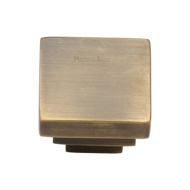 M Marcus - Heritage Brass - Square Stepped Cabinet Knob - 32mm; #finish_antique-brass