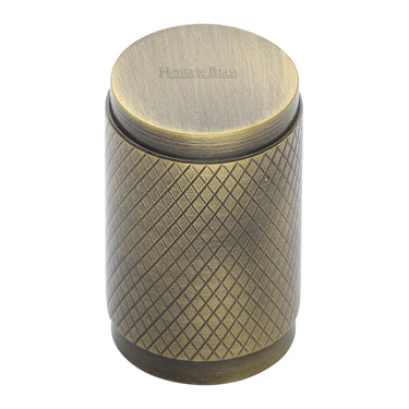 M Marcus - Heritage Brass - Cylindric Cabinet Knob - Knurled - 21mm; #finish_antique-brass