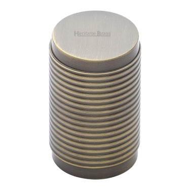 M Marcus - Heritage Brass - Cylindric Cabinet Knob - Ribbed - 21mm; #finish_antique-brass