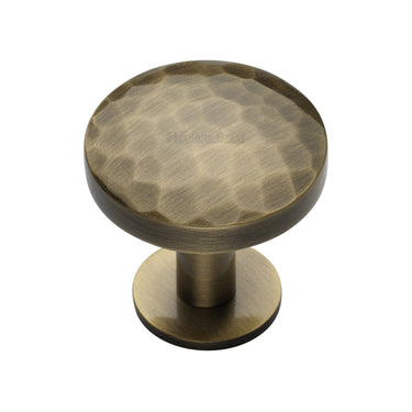 M Marcus - Heritage Brass - Round Hammered Cabinet Knob with Rose - 32mm; #finish_antique-brass