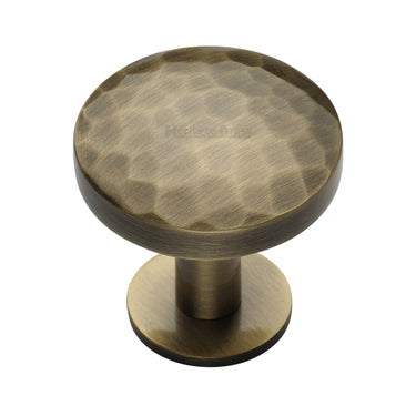 M Marcus - Heritage Brass - Round Hammered Cabinet Knob with Rose - 38mm; #finish_antique-brass
