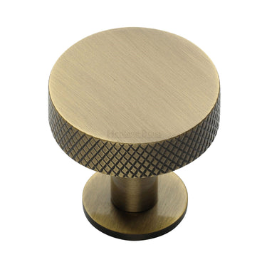 M Marcus - Heritage Brass - Knurled Disc Cabinet Knob with Rose - 38mm; #finish_antique-brass