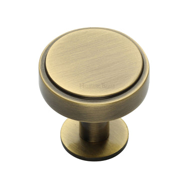 M Marcus - Heritage Brass - Stepped Disc Cabinet Knob with Rose - 32mm; #finish_antique-brass