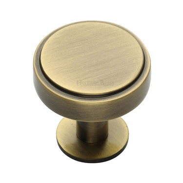 M Marcus - Heritage Brass - Stepped Disc Cabinet Knob with Rose - 38mm; #finish_antique-brass