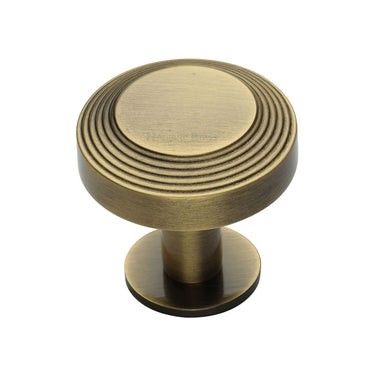 M Marcus - Heritage Brass - Ridge Cabinet Knob with Rose - 32mm; #finish_antique-brass