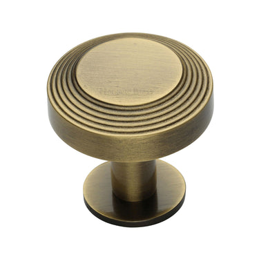 M Marcus - Heritage Brass - Ridge Cabinet Knob with Rose - 38mm; #finish_antique-brass
