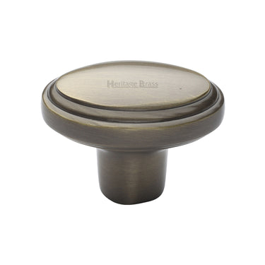 M Marcus - Heritage Brass - Stepped Oval Cabinet Knob - 41mm; #finish_antique-brass