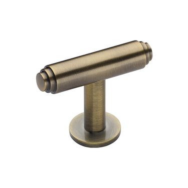 M Marcus - Heritage Brass - T-Bar Cabinet Knob - Stepped - With Rose - 45mm; #finish_antique-brass
