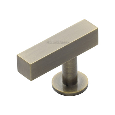 M Marcus - Heritage Brass - Offset Square Cabinet Pull - Knob - 44mm; #finish_antique-brass